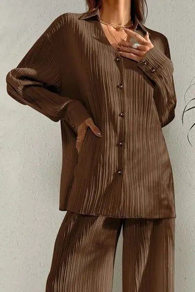 'Ember' Button Down Top and Pants Set - Celes Fashion